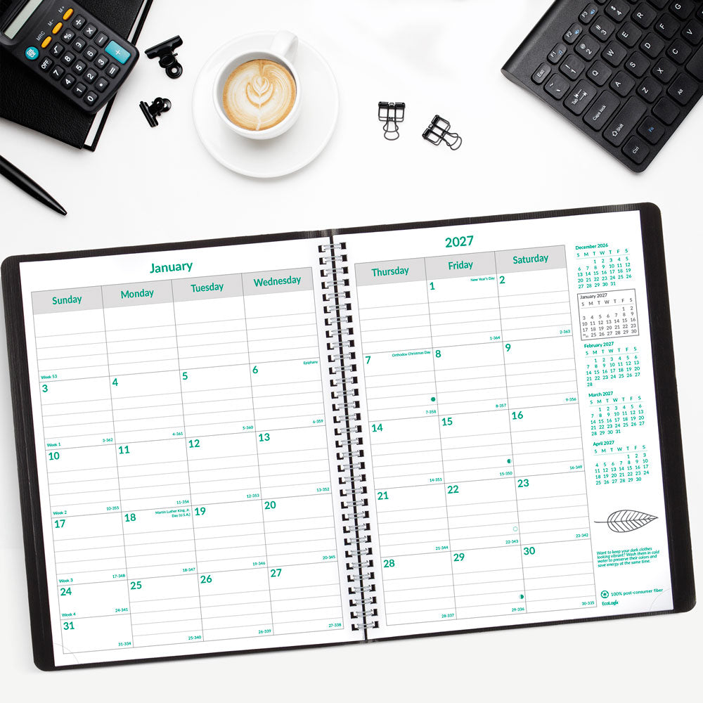 EcoLogix® Monthly Planner, 2027, 14 Months CB435W.BLK-27 Brownline