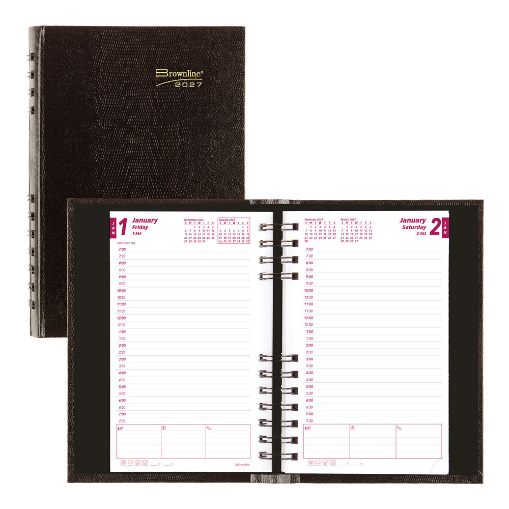 CoilPro™ Daily/Monthly Appointment Book, 2027, Black CB634C.BLK-27 Brownline