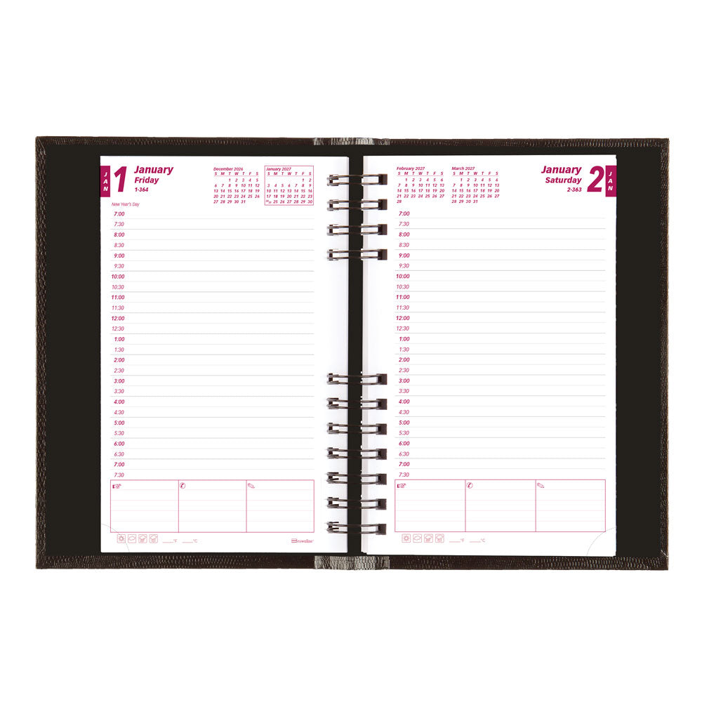 CoilPro™ Daily/Monthly Appointment Book, 2027, Black CB634C.BLK-27 Brownline