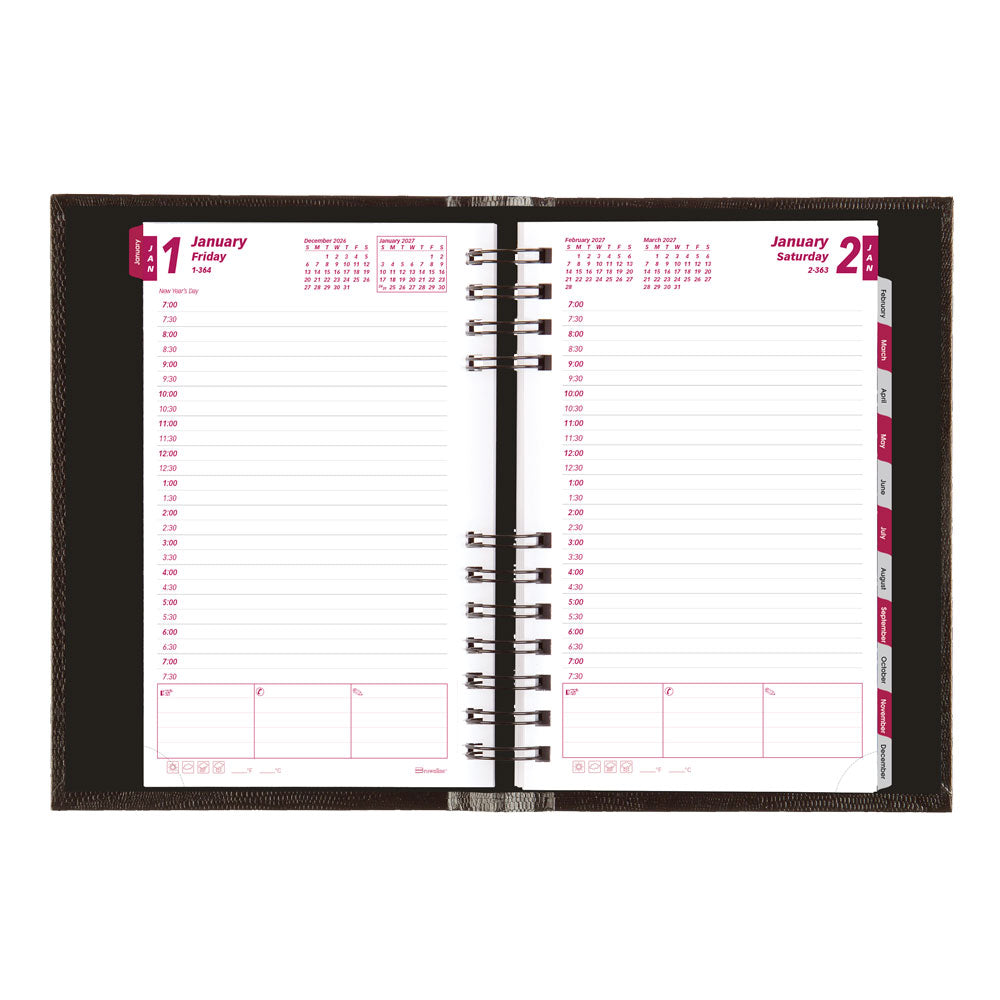 CoilPro™ Daily/Monthly Appointment Book, 2027, Black CB634C.BLK-27 Brownline