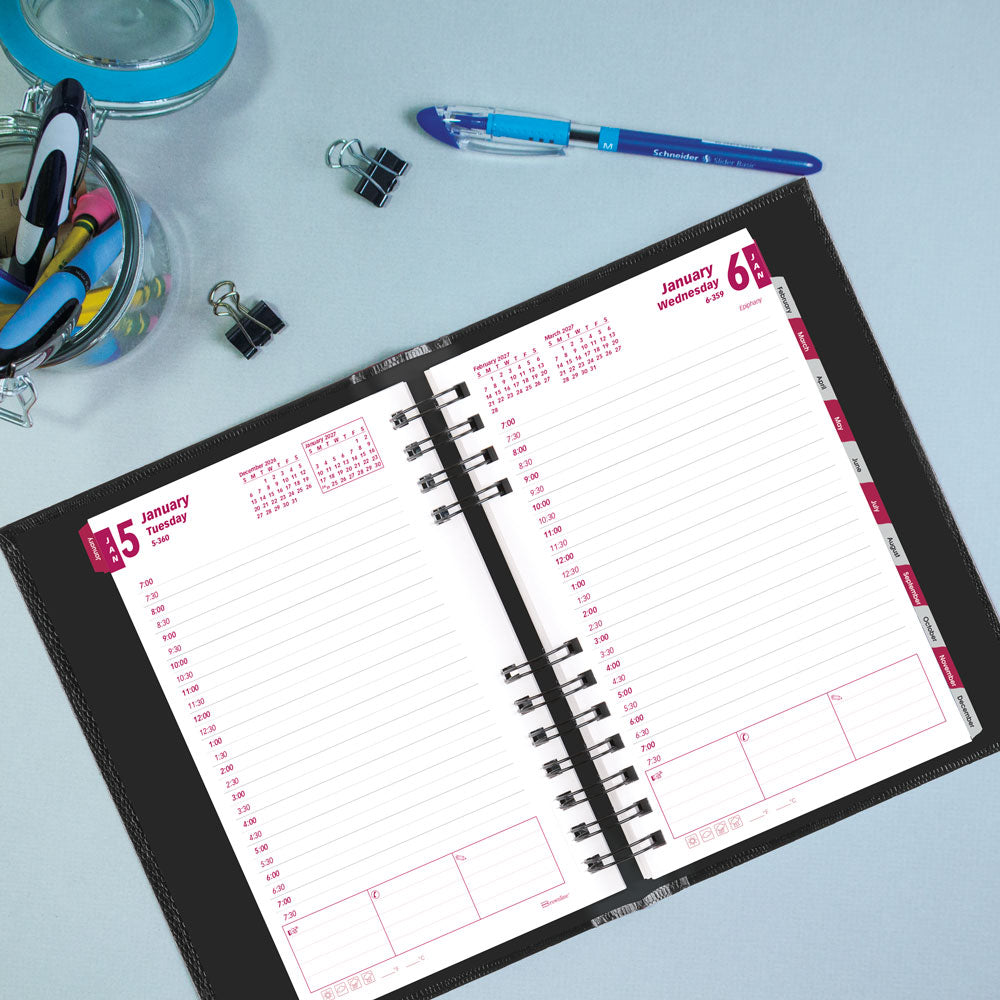 CoilPro™ Daily/Monthly Appointment Book, 2027, Black CB634C.BLK-27 Brownline