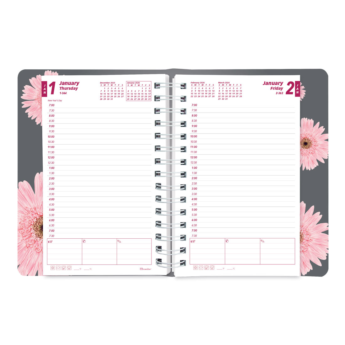 Brownline Pink Daisy Daily Planner, 2026 CB634G.05-26