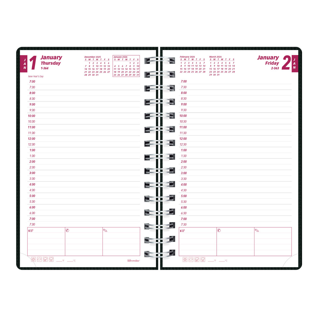 Brownline DuraFlex Daily Planner, 2026 CB634V.BLK-25, CB634V.PUR-25, CB634V.RAS-25 #color_black