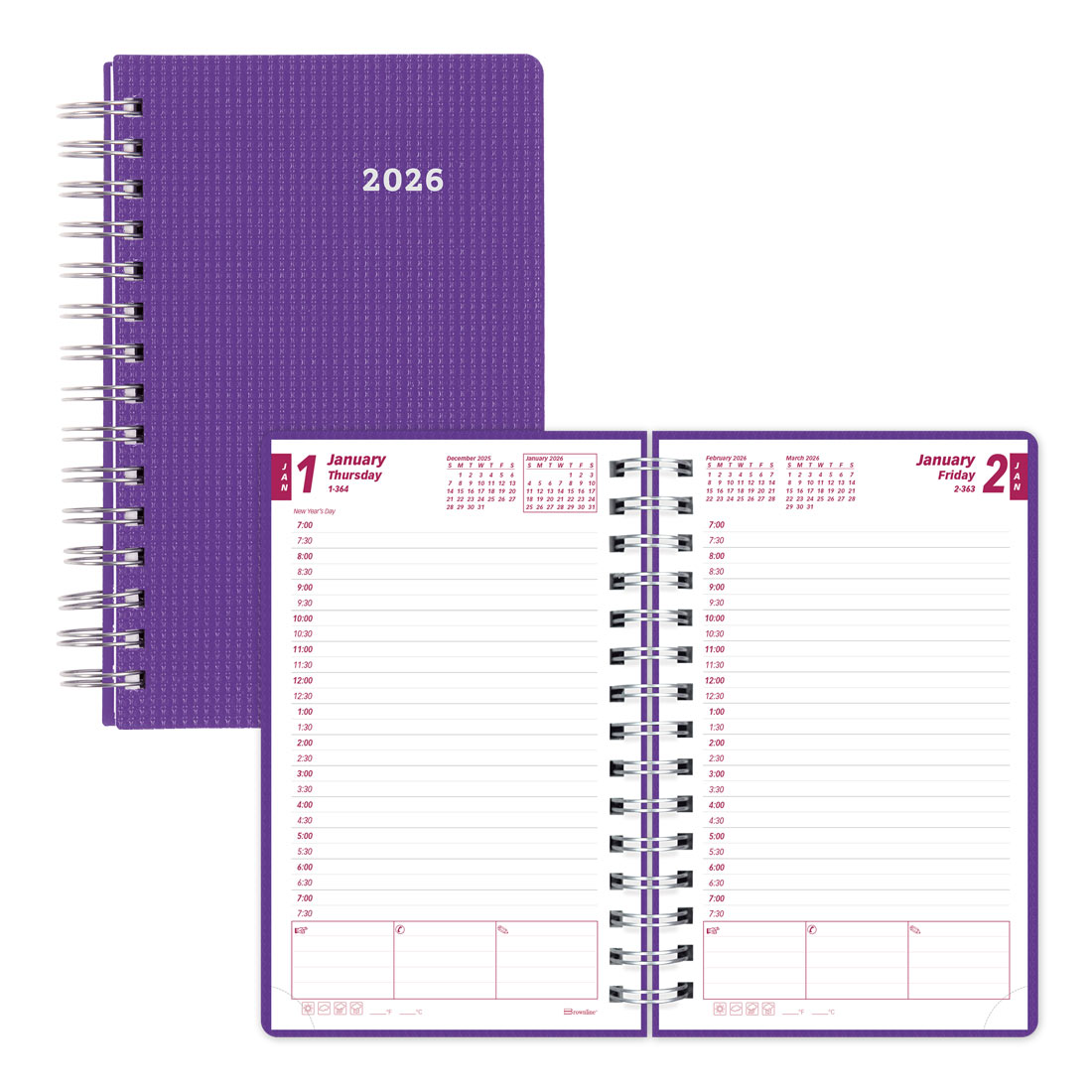 Brownline DuraFlex Daily Planner, 2026 CB634V.BLK-25, CB634V.PUR-25, CB634V.RAS-25 #color_purple