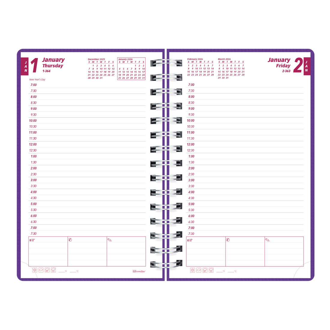 Brownline DuraFlex Daily Planner, 2026 CB634V.BLK-25, CB634V.PUR-25, CB634V.RAS-25 #color_purple