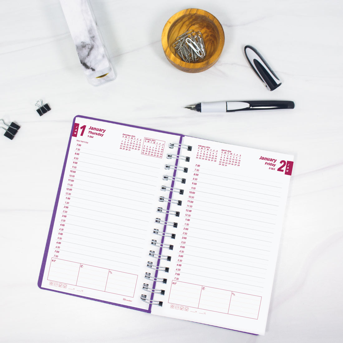 Brownline DuraFlex Daily Planner, 2026 CB634V.BLK-25, CB634V.PUR-25, CB634V.RAS-25 #color_purple