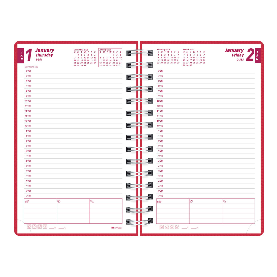 Brownline DuraFlex Daily Planner, 2026 CB634V.BLK-25, CB634V.PUR-25, CB634V.RAS-25 #color_raspberry