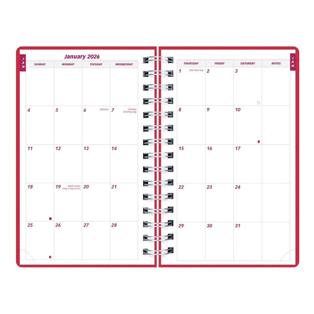 Brownline DuraFlex Daily Planner, 2026 CB634V.BLK-25, CB634V.PUR-25, CB634V.RAS-25 #color_raspberry