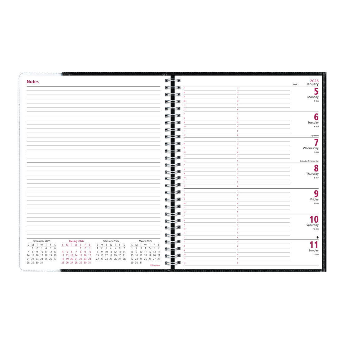 Brownline Pre-Vu™ Weekly Planner 2026, Tri-Fold Cover, Black CB925.BLK-26