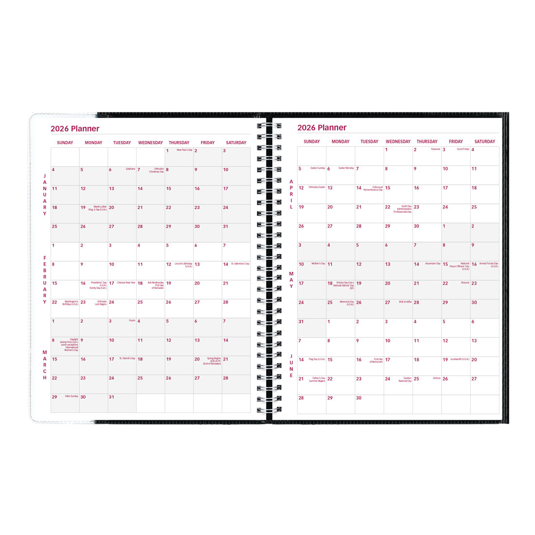 Brownline Pre-Vu™ Weekly Planner 2026, Tri-Fold Cover, Black CB925.BLK-26