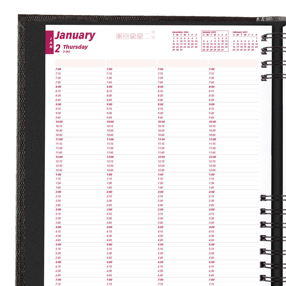 CoilPro 4-Person Daily Appointment Book 2025, English, Black, CB960C.BLK