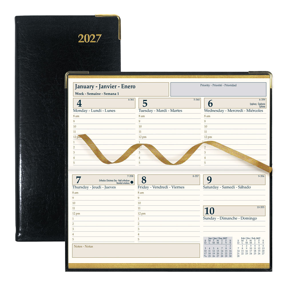 Executive Weekly Appointment Book, 2027, Trilingual, Black CBE306-27 Brownline