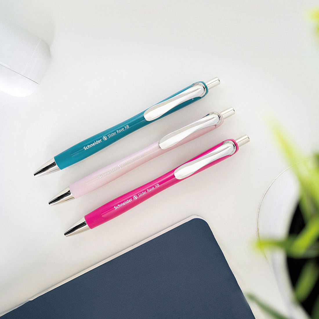 Schneider Rave Retractable Ballpoint Pen XB, Special Limited Edition, Blue Ink, Promo Set of 3 Units + 1 FREE Pen 132564