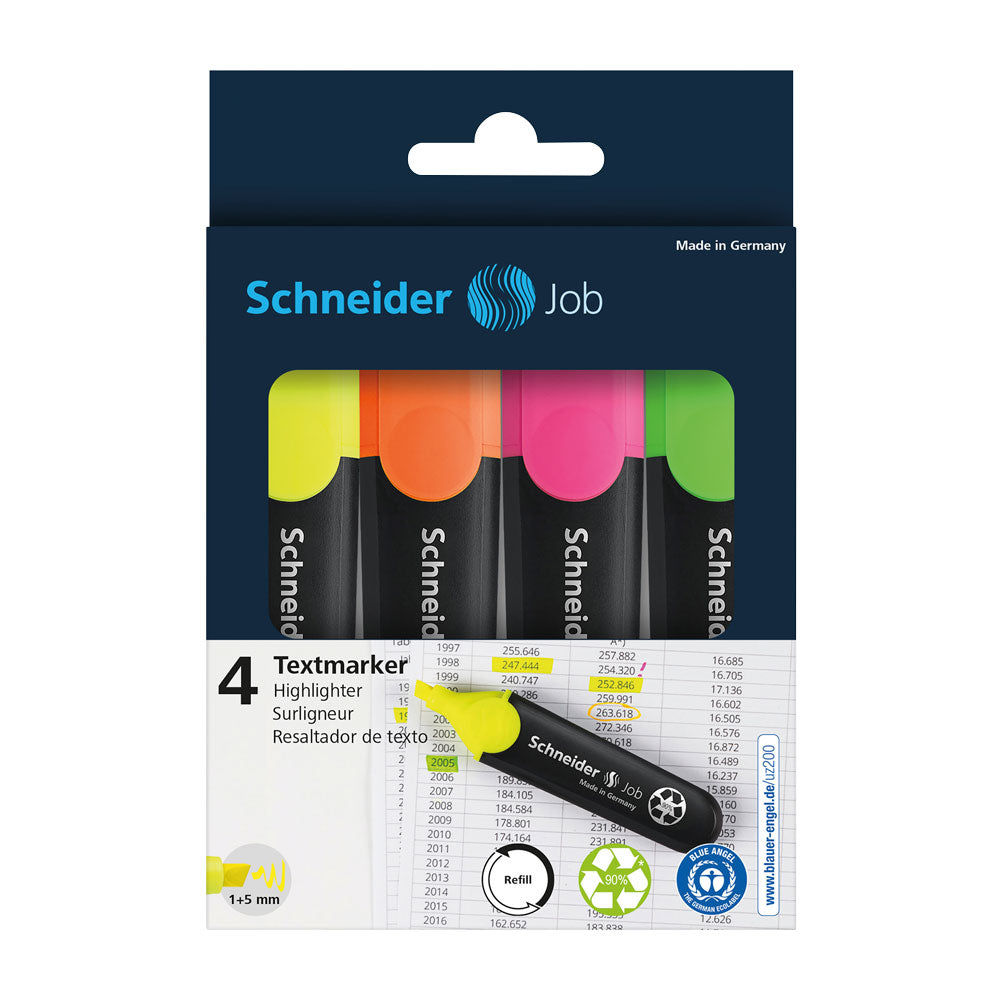 Job Highlighters, Wallet 4 pieces - Assorted