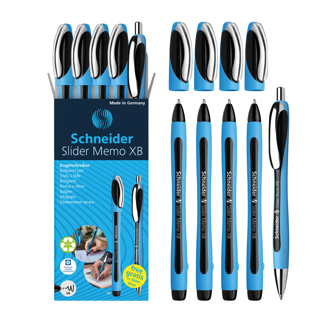 Schneider Memo Ballpoint Pens XB,Black Ink, Promo Set of 4 Units + 1 FREE Rave 150245