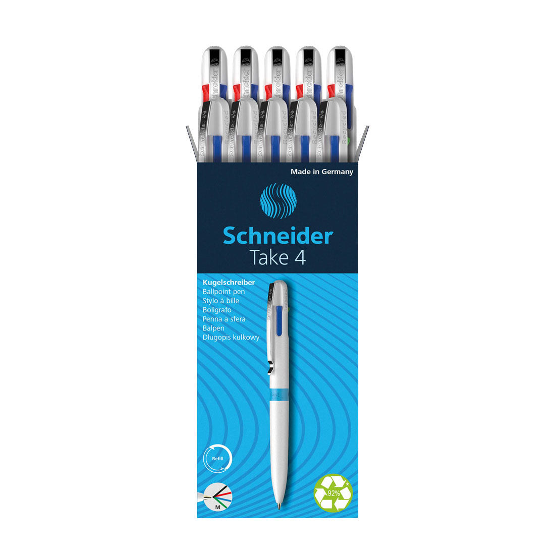 Take 4 Multi 4- Color Ballpoint Pens M, Box of 10 units - White/Blue