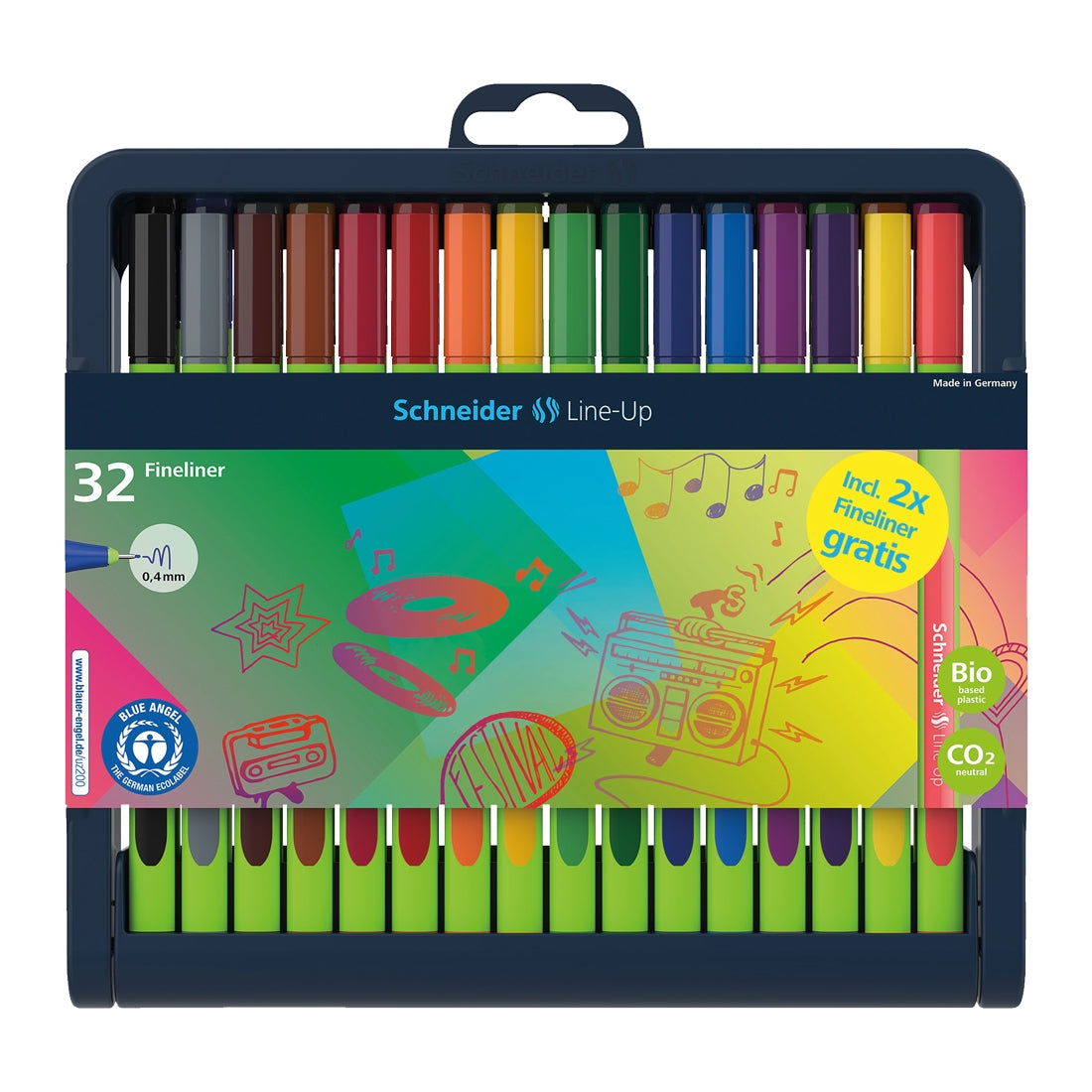 Line-Up Fineliners 0.4mm with Case stand, 32 pieces