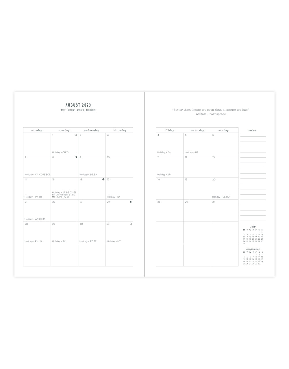Conscious A6 Day to a Page Planner with Appointments 2023-2024 - Multilanguage - Sage - Letts of London#color_conscious-sage