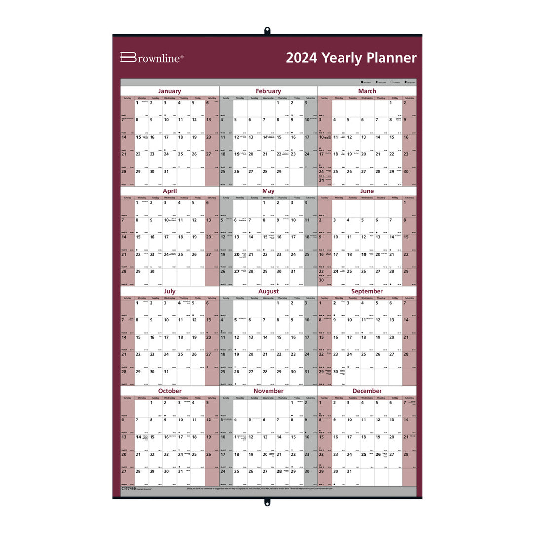 Laminated Yearly Wall Calendar 2024 Brownline Brownline USA