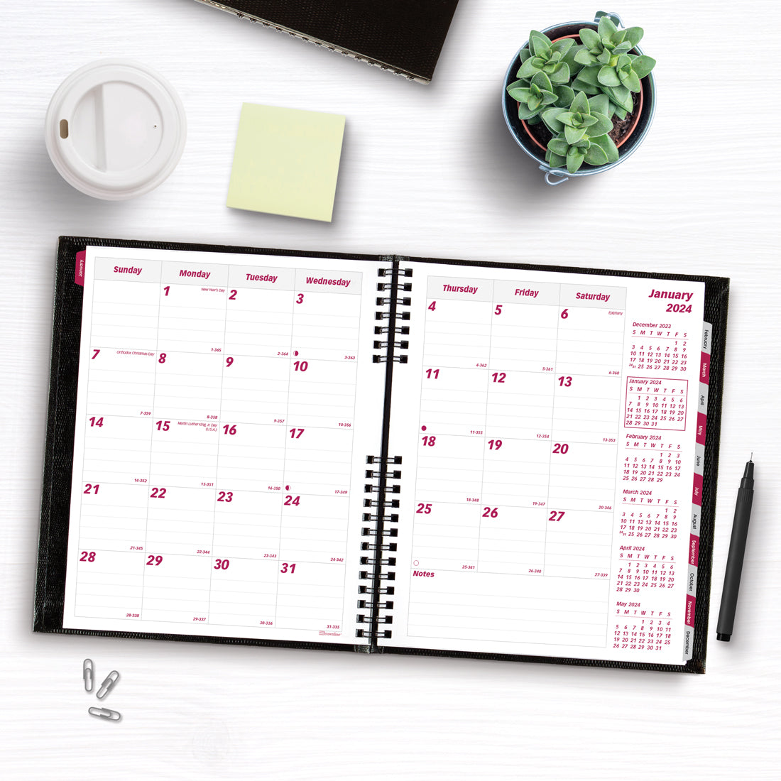 CoilPro Monthly Planner 2024, Black