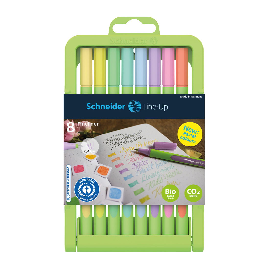 Line-Up Pastel Fineliner 0.4mm with Case stand, 8 pieces